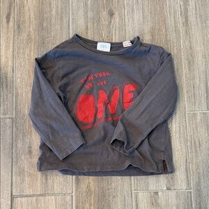 Zara Kids Charcoal and Red Long Sleeve Tee